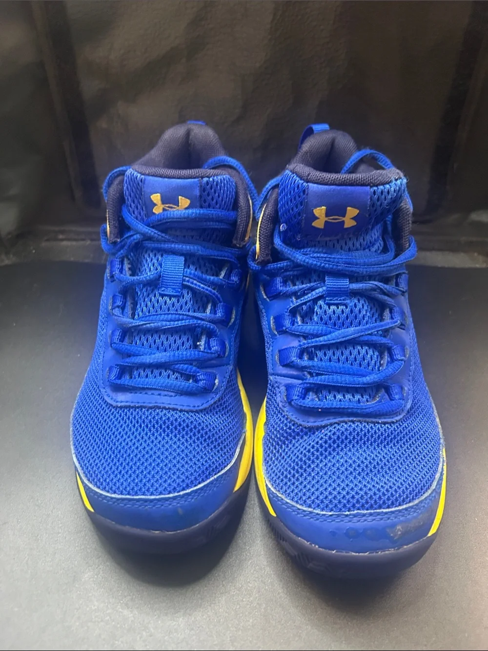 Under Armour Kids Blue and Yellow Mesh Athletic Sneakers